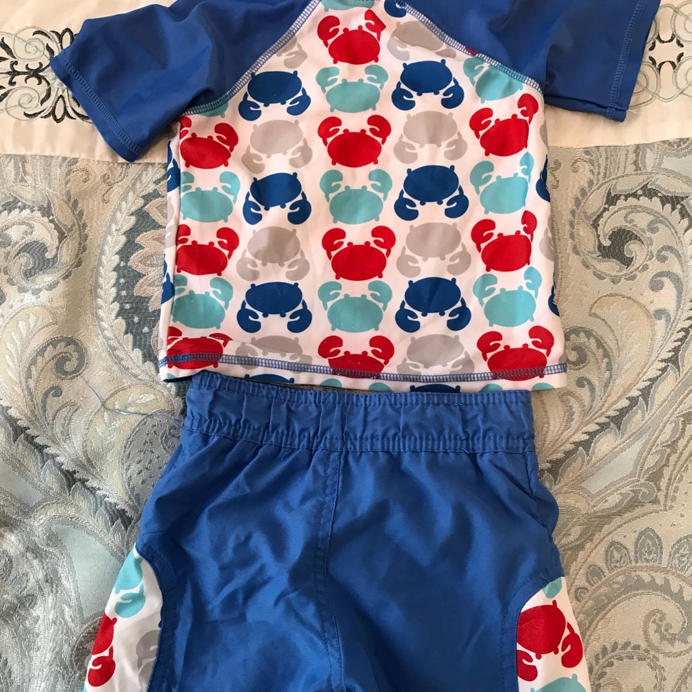 boys swim trunks and rash guard